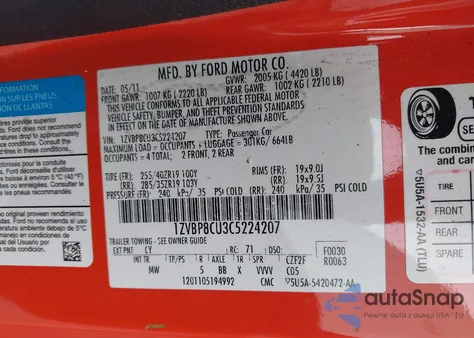 2012 Ford Mustang Boss 302 z USA, uszkodzony, nr VIN 1ZVBP8CU3C5224207